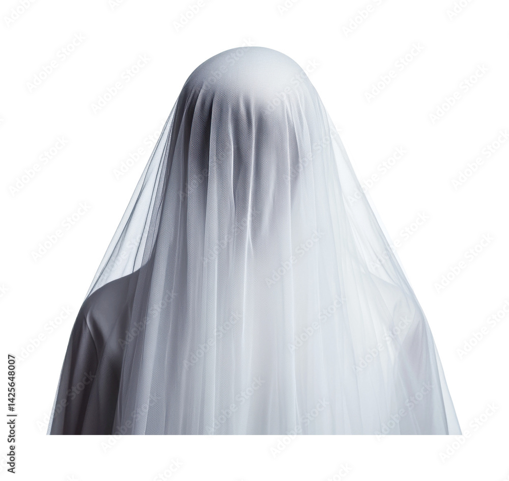 Mysterious figure veiled in white fabric, cut out - stock png. Mysterious figure veiled in white fabric, cut out - stock png.
