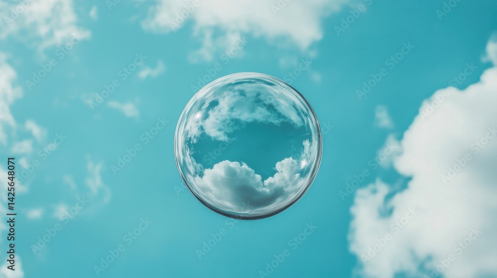 Floating bubble reflecting clouds against a clear sky nature photography outdoor aerial perspective