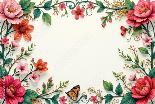 Intricate floral damask, swirling vines and blossoms, wedding, scroll