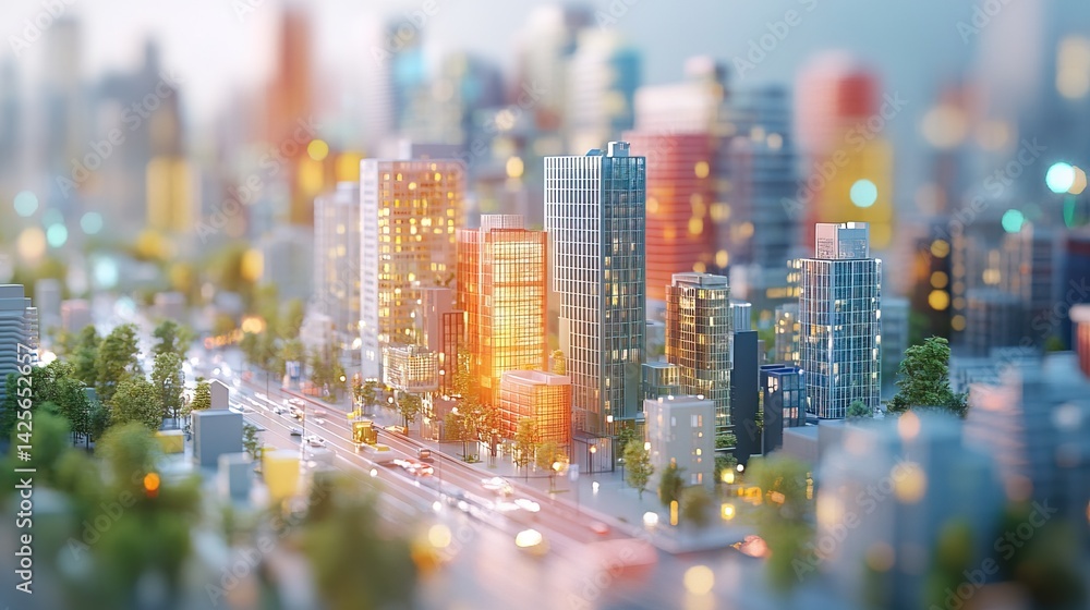 Fototapeta premium Miniature Cityscape at Sunset