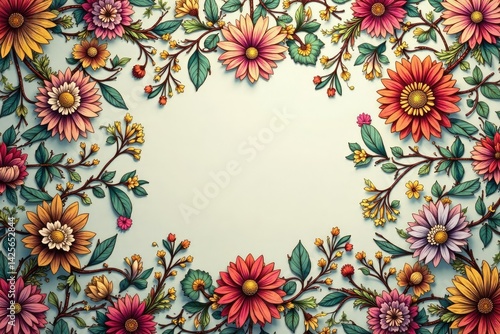 Intricate floral textile design, repeating motif, botanical, damask, wallpaper
