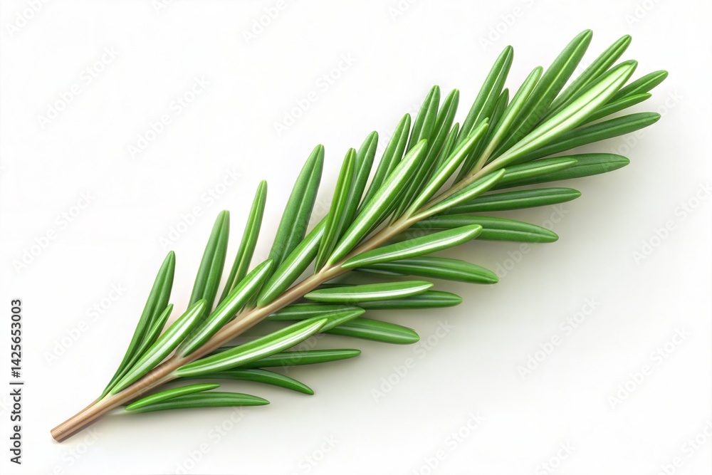 Rosemary sprig with vibrant green leaves, showing smooth texture and detailed structure, perfect for cooking, aromatherapy, and herbal us Rosemary sprig with vibrant green leaves, showing smooth texture and detailed structure, perfect for cooking, aromatherapy, and herbal us