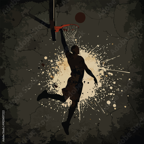 Basketball player silhouette dunking vector illustration sports graphic art