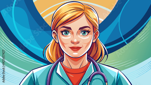 closeup of a doctor in scrubs with a stethoscope draped around their neck.