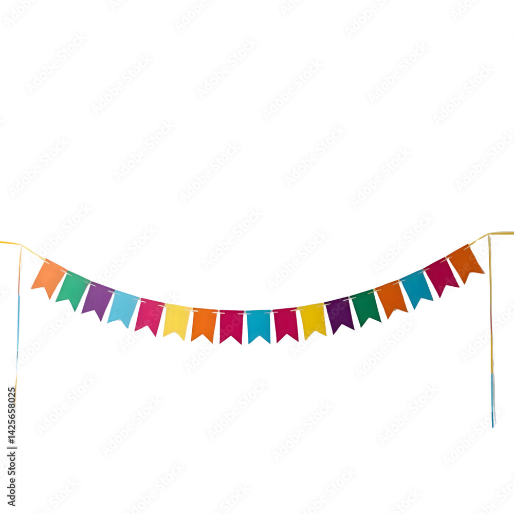 Vibrant bunting flags strung together, a cheerful festive scene, perfect for celebrations. isolated on transparent background Generative AI. Vibrant bunting flags strung together, a cheerful festive scene, perfect for celebrations. isolated on transparent background Generative AI.