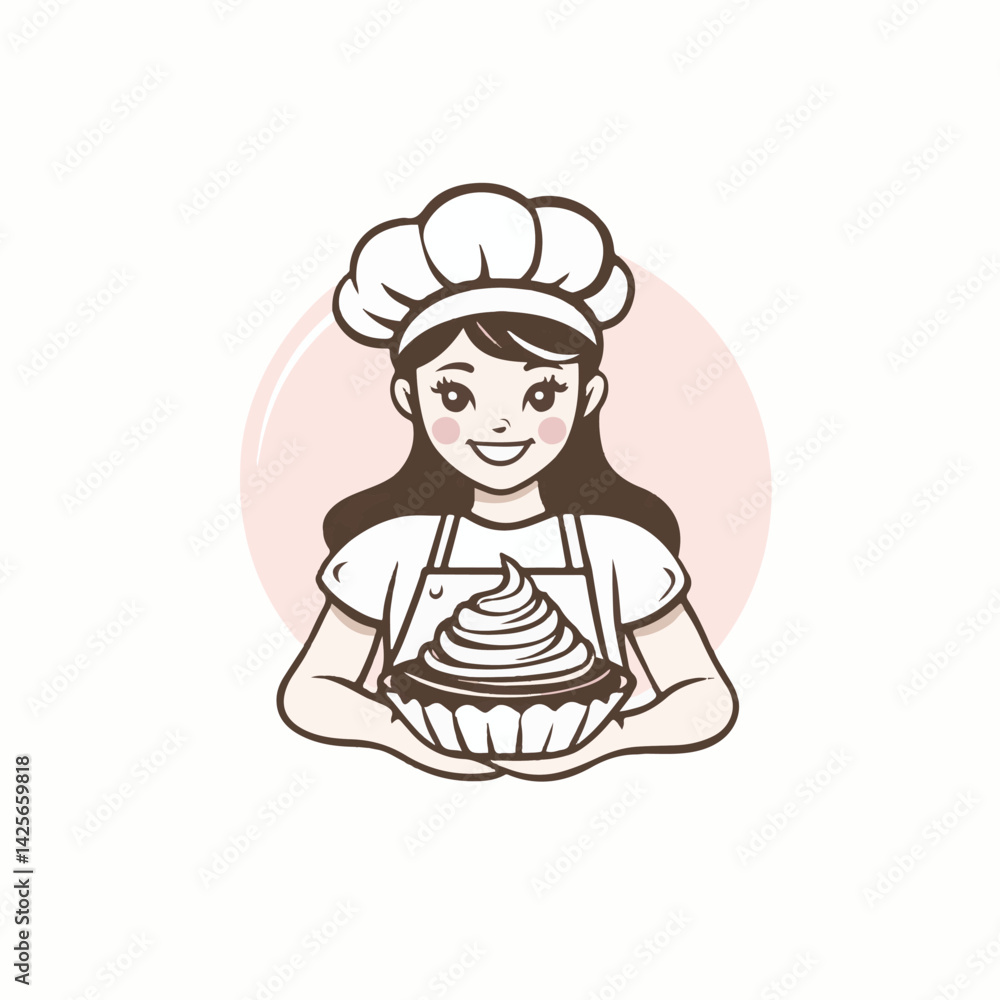 Woman chef holding cake vector illustration Woman chef holding cake vector illustration