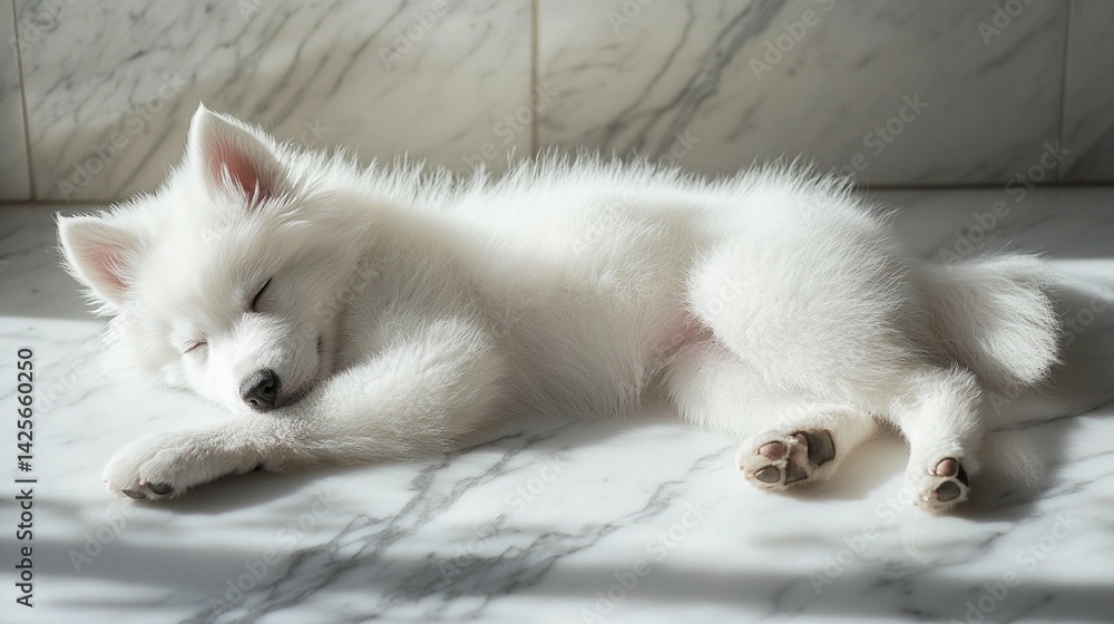 Fototapeta premium White Puppy Sleeping on Marble