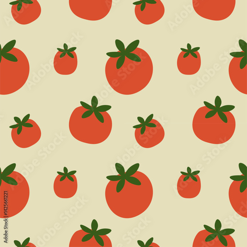 Tomatoes seamless repeating pattern. Abstract background with ripe vegetables tomato for wrapping, card, template, label, paper, print, textile. Design texture rapport for harvest, food, ingredient