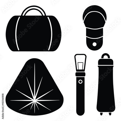 Camping Gear Icons like Sleeping Bag and Tent