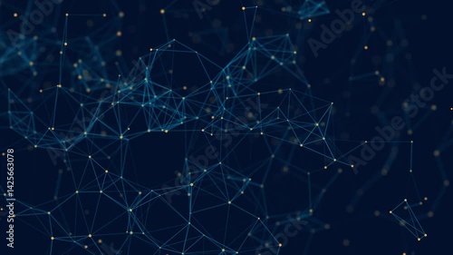 Abstract digital connection moving dots and lines. Technology background. Network connection structure. Plexus effect. 3d Seamless loop. 4K	