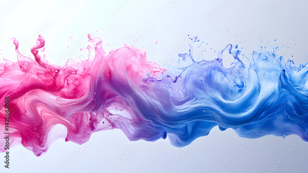 Fototapeta premium Dynamic watercolor swirl art horizontal pure white background digital abstract painting