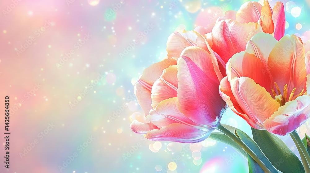 Macro shot of pink tulip on gentle pastel gradient bokeh background Macro shot of pink tulip on gentle pastel gradient bokeh background