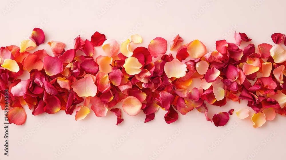Soft aesthetic image of rose petals evenly laid on light pink background Soft aesthetic image of rose petals evenly laid on light pink background