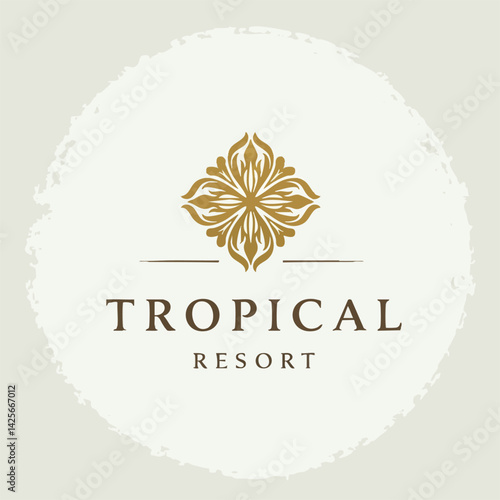 Elegant Tropical Resort Floral Emblem

