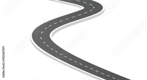Winding road isolated on white background. Disappearing into the distance. The two-lane road with lane markings. Conceptual image. 3d rendering 