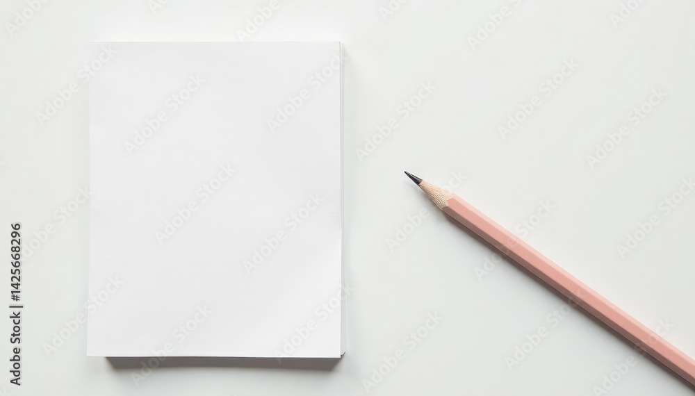 Sharp image of a pencil & notepad against a pure white backdrop , draft, notepad Sharp image of a pencil & notepad against a pure white backdrop , draft, notepad