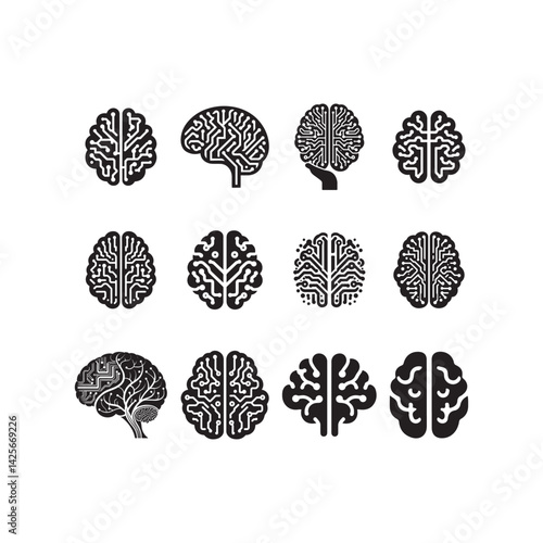 ai brain vector silhouette clip art logo collection