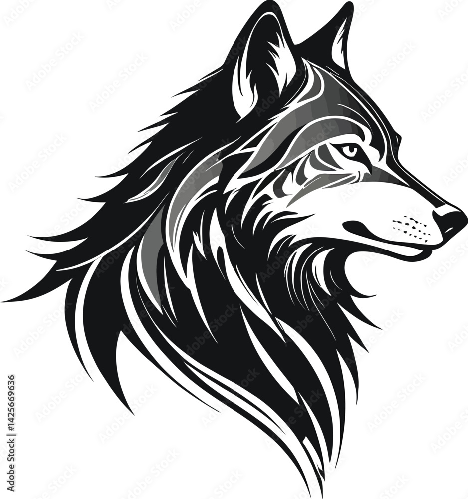 Lone Wolf in Black and White: A striking, detailed, monochrome illustration of a wolf's profile, exuding an aura of strength and independence. Lone Wolf in Black and White: A striking, detailed, monochrome illustration of a wolf's profile, exuding an aura of strength and independence.