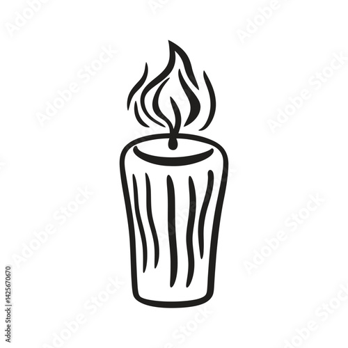 Candle with Flame in Black and White on Transparent Background