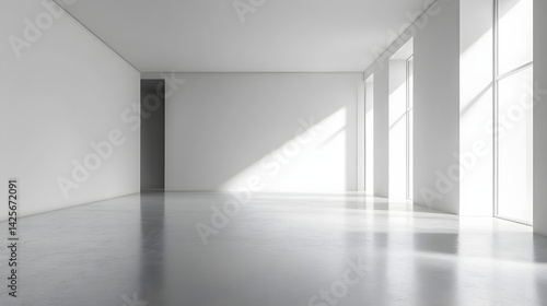 Modern minimalist interior space bright room architecture visualization pure white background open concept