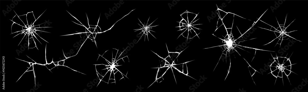 custom made wallpaper toronto digitalBroken glass cracks, window shatter realistic effect set. Broken glass or shattered glass with cracks and hole of bullet or stone hit