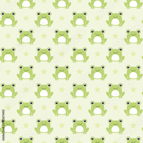Cute green frog pattern with stars, ideal for fabric, wallpaper, textiles, and playful nursery and kids' designs