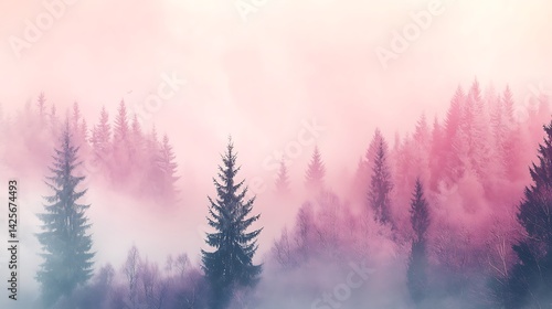 Misty Pink Forest Sunrise.