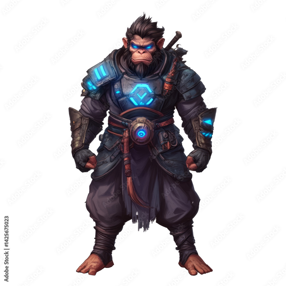 Fototapeta premium Powerful Cybernetic Ape Warrior Futuristic Fantasy Character Illustration