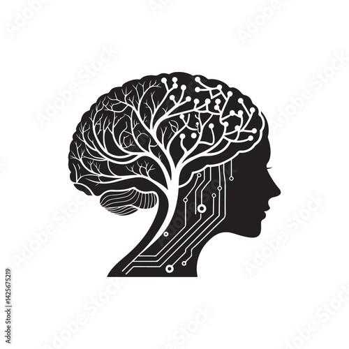 ai brain vector silhouette clip art logo collection