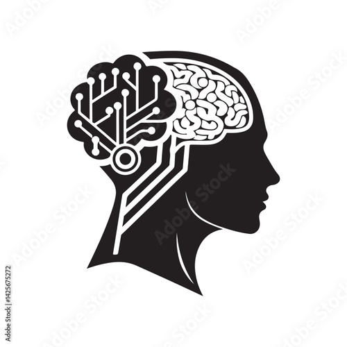 ai brain vector silhouette clip art logo collection