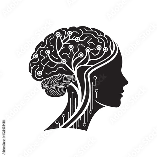 ai brain vector silhouette clip art logo collection