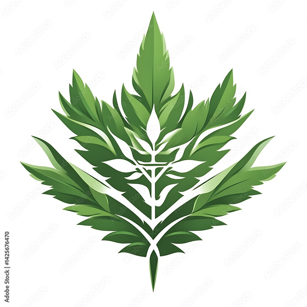 Fototapeta premium Stylized green leaf design, exhibiting intricate details.