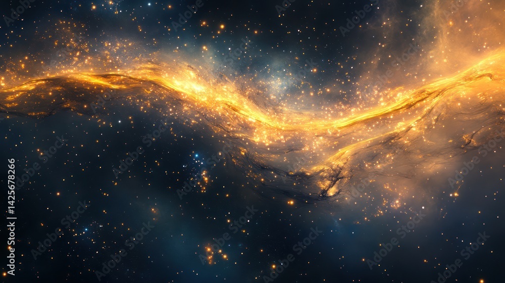 A swirling cosmic dust cloud is illuminated by radiant starlight A swirling cosmic dust cloud is illuminated by radiant starlight