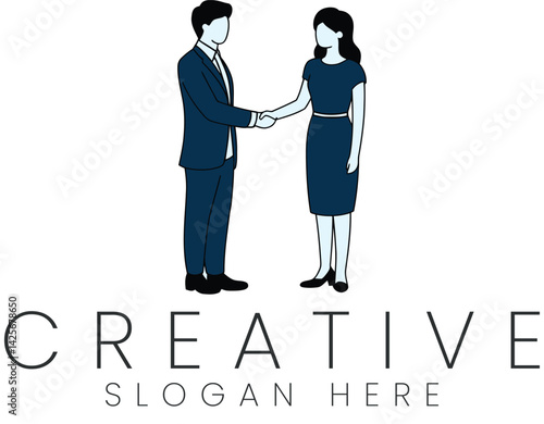 Business People Handshake Agreement Deal Concept Illustration man work blue dark flat icon