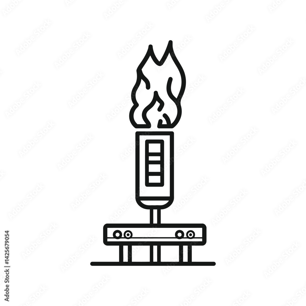 Fototapeta premium Flare Stack Icon, Minimalist Outline Design, Gas Flame, Isolated on Transparent