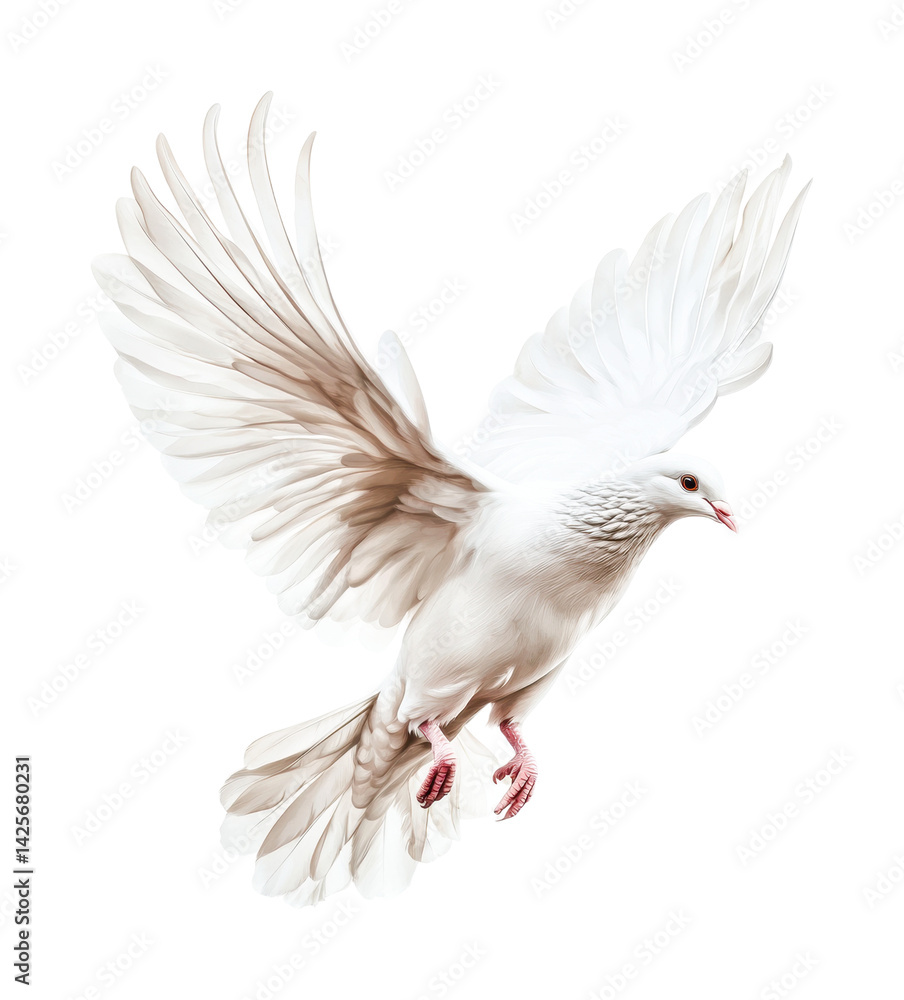Fototapeta premium Majestic white dove in flight with outstretched wings, cut out - stock png.