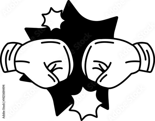black and white icon of a pair of boxing gloves punching