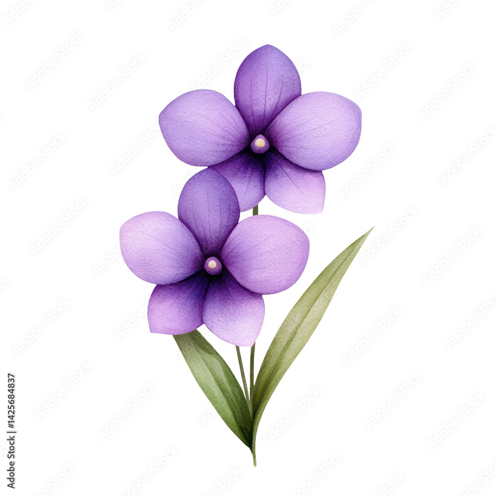 Obraz premium Beautiful purple flower with delicate petals and green leaves. isolated against a transparent background.