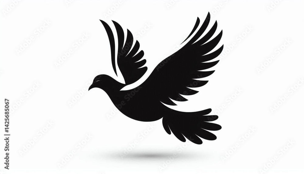 Elegant Black Silhouette Vector of a Flying Dove on White Background Elegant Black Silhouette Vector of a Flying Dove on White Background