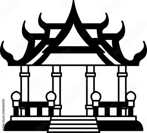 black and white icon of temple pavilion