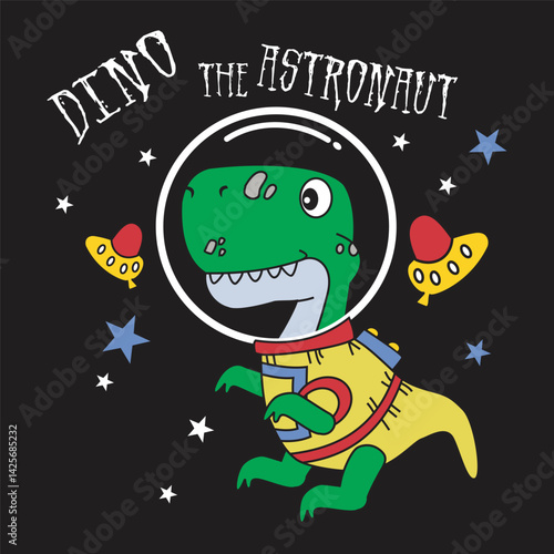 dinosaurs become astronauts exploring space, cartoon illustration