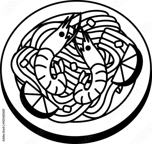 black and white illustration icon of Pad Thai