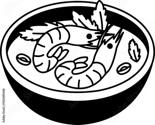 black and white single icon of tom yum kung