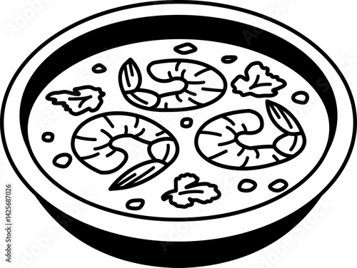 black and white icon of tom yum kung