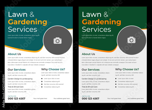 lawn & garden flyer design template landscaping services Tree and gardening service poster leaflet design. lawnmower flyer. Lawn care social media post promotion template design