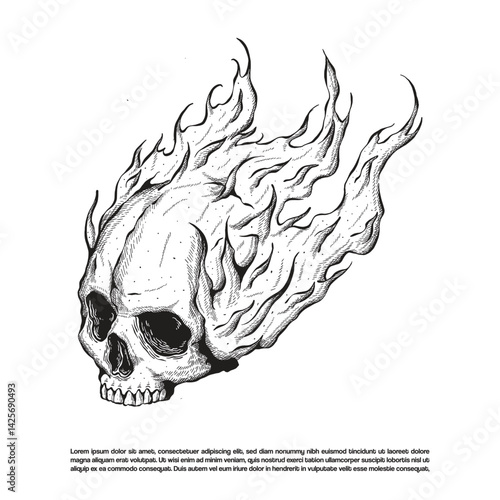 Vintage hand drawn Burning skull face vector isolated on white background