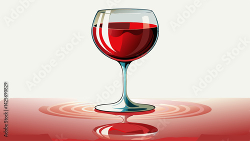 Elegant Red Wine Glass with Reflections on Transparent Background
