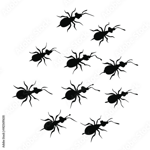 Vector isolated ant crawling silhouette set collection.