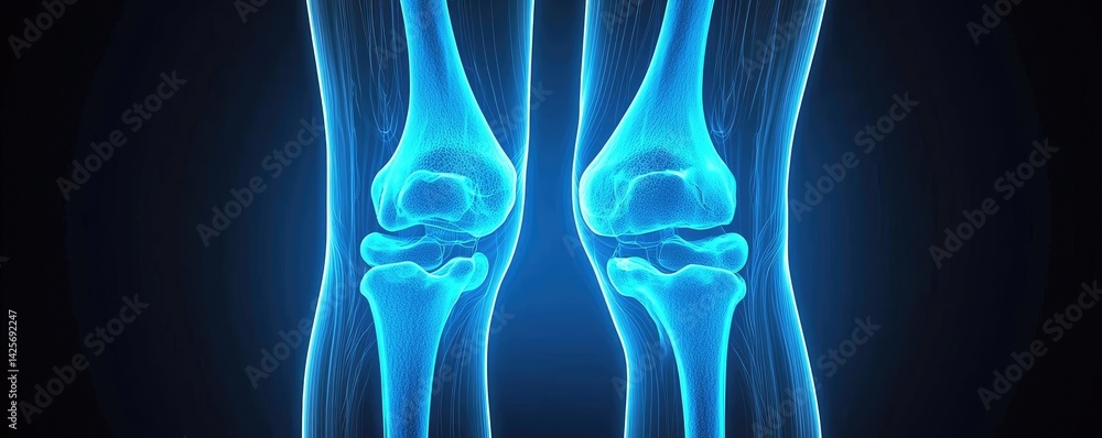 X-ray of knee joint advanced medical treatment concept. High-tech illustration of human knee joints in blue tones. X-ray of knee joint advanced medical treatment concept. High-tech illustration of human knee joints in blue tones.