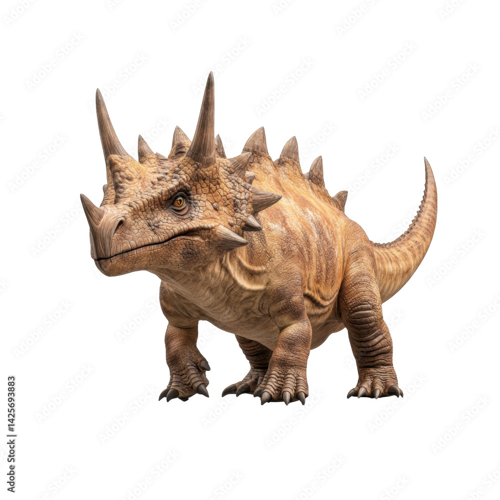 Fototapeta premium Prehistoric Spiked Dinosaur 3D Render Brown Ancient Reptile Paleontological Illustration